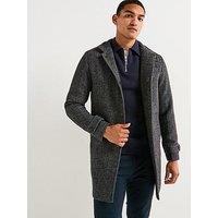 Jack & Jones Melton Wool Blend Stand Collar Overcoat - Dark Grey