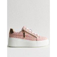 New Look Pink Boucle Flatform Trainers