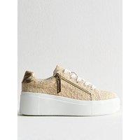 New Look Off White Boucle Flatform Trainers