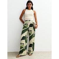 New Look Green Leaf Print Wide Leg Trousers