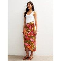 New Look Pink Leaf Print Midi Sarong Skirt