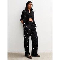 New Look Spot Print Wide Leg Trousers - Black