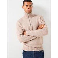 Jack & Jones Soho Ollie Melanged 1/4 Zip Knitted Jumper - Light Beige