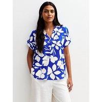 New Look Floral Print V-Neck Top - Bright Blue