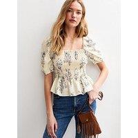 New Look Off White Floral Print Milkmaid Top