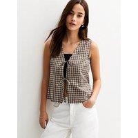 New Look Black Textured Check Pattern Tie Front Top