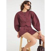 River Island Long Sleeve Banana Collarless Jacket - Purple