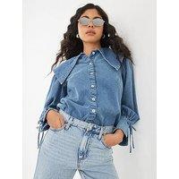 River Island Long Sleeve Lola Collar Denim Shirt - Blue