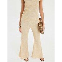 River Island Textured Wide Leg Trousers - Beige