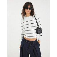 River Island Long Sleeve Stripe Bodyfit Top - Cream