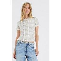 River Island Button Boucle Collar Top - Cream