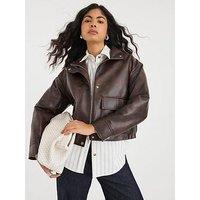 River Island Funnel Neck Ultimate Bomber Jacket - Brown