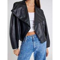 River Island Pu Waterfall Short Jacket - Black