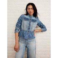 Mint Velvet Indigo Peplum Denim Jacket - Blue