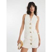 River Island Mixed Button Plunge Mini Dress - Cream