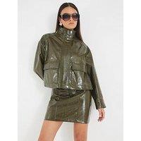 River Island Distress Funnel Neck Pu Bomber - Green