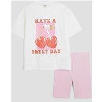 River Island Older Girls Cherry T-Shirt Set - White