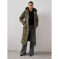 The Very Collection Longline Shower Resistant Hooded Padded Coat - Khaki