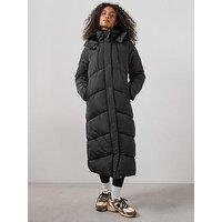 The Very Collection Longline Chevron Technical Padded Coat - Black