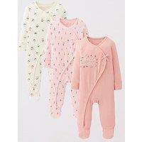 The Very Collection Baby Girls Tulip Cross Over 3 Pack Sleepsuits - Pink