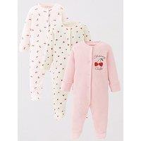 The Very Collection Baby Girls Fruit Print 3 Pack Cherry Heart Sleepsuits - Pink