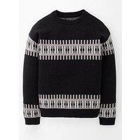 The Very Collection Boys Knitted Contrast Pattern Jumper - Grey