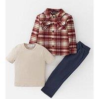 The Very Collection Boys 3 Piece Brushed Check Shacket Tshirt And Joggers Set - Multi