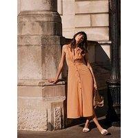 Mint Velvet Twist Stripe Midi Dress - Orange