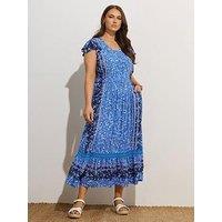 Yours Curve Gypsy Border Maxi Frill Dress - Blue