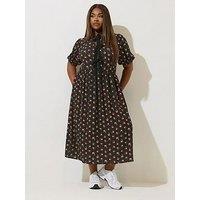 Yours Curve Rose Tie Front Dress - Black