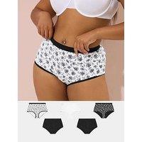 Yours Curve 5 Pack Mono Floral Full Briefs - Black