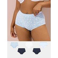 Yours Curve 5 Pack Chambray Floral Full Briefs - Blue