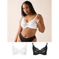 Yours Curve 2 Pack Swirl Lace Bra - Black/White