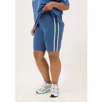 Yours Curve Side Stripe Shorts - Blue