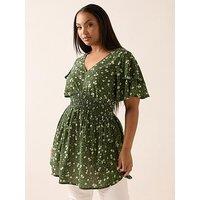 Yours Curve Flutter Sleeve Top - Green