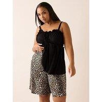Yours Curve Leopard Crinkle Shorts - Brown