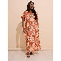 Yours Curve Bow Front Dress - Brown