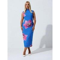 Yours Curve Flower Mesh Midi Dress - Blue