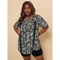 Yours Curve Gypsy Pintuck Blouse - Black