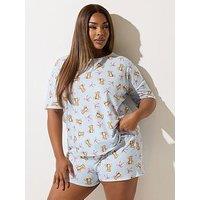 Yours Curve Teddy Bow Pj Set - Blue