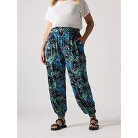 Yours Curve Paisley Cuffed Harem Trousers - Black