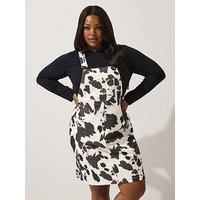 Yours Curve Cow Denim Pinafore - White
