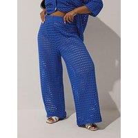 Yours Curve Wide Leg Crochet Trouser - Blue