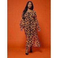 Yours Curve Tortoise Ruffle Dress - Orange