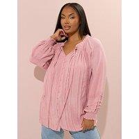 Yours Curve Long Sleeve Pintuck Gypsy Top - Pink