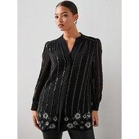 The Very Collection Curve Embellished Longline Blouse - Black
