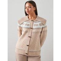 The Very Collection Curve Fairisle Toggle Cardigan - Beige