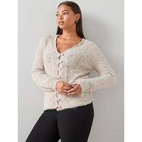 The Very Collection Curve V Neck Pointelle Knitted Cardigan - Beige