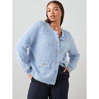 The Very Collection Curve Fluffy Cardigan - Light Blue