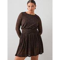 The Very Collection Curve Lace Ruched Mini Dress - Brown